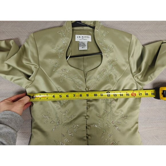JR Nites By Caliendo Womens Beaded Satin Embroidered Blazer Jacket Size 8 Green - Picture 8 of 8